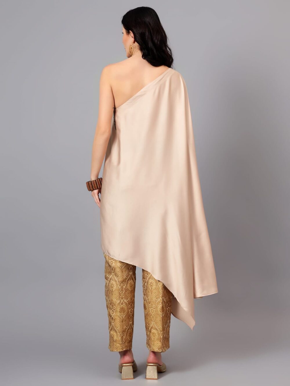 Gold Satin Cape with Brocade Pants - Image 3