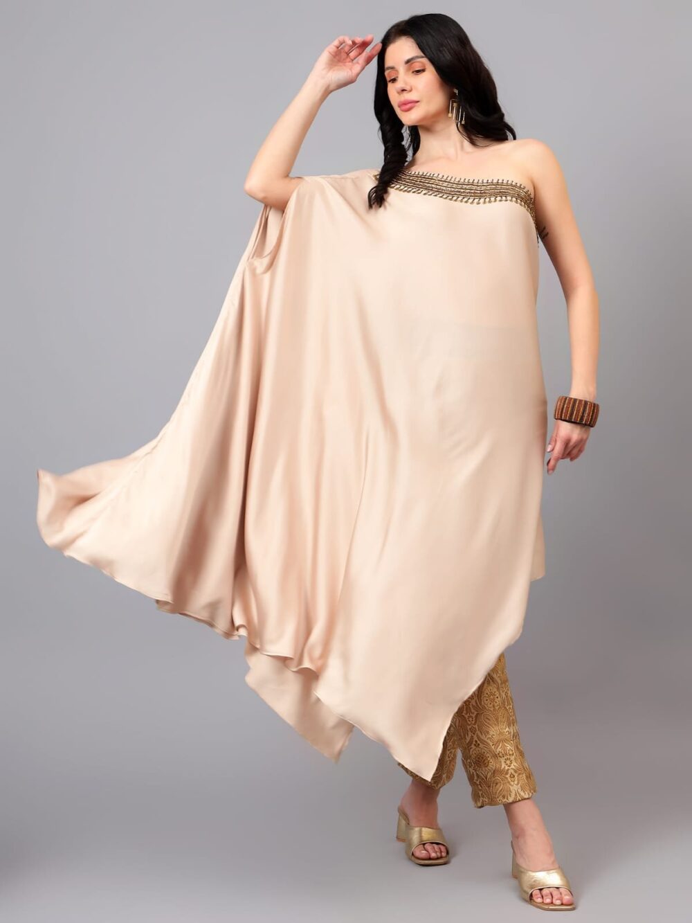 Gold Satin Cape with Brocade Pants - Image 2